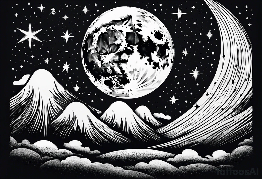 Night sky with moon tattoo idea
