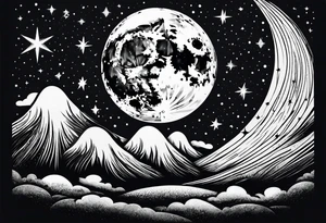 Night sky with moon tattoo idea