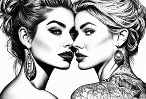 pretty woman vs ugly woman faces looking into each others eyes tattoo idea