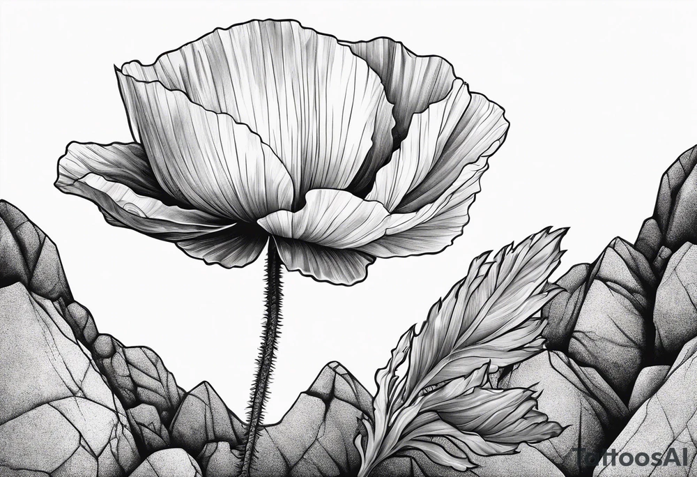 poppy plant growing out of sharp rock tattoo idea