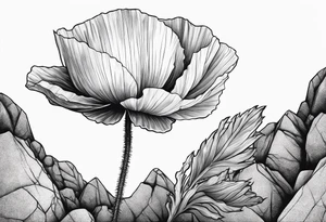 poppy plant growing out of sharp rock tattoo idea