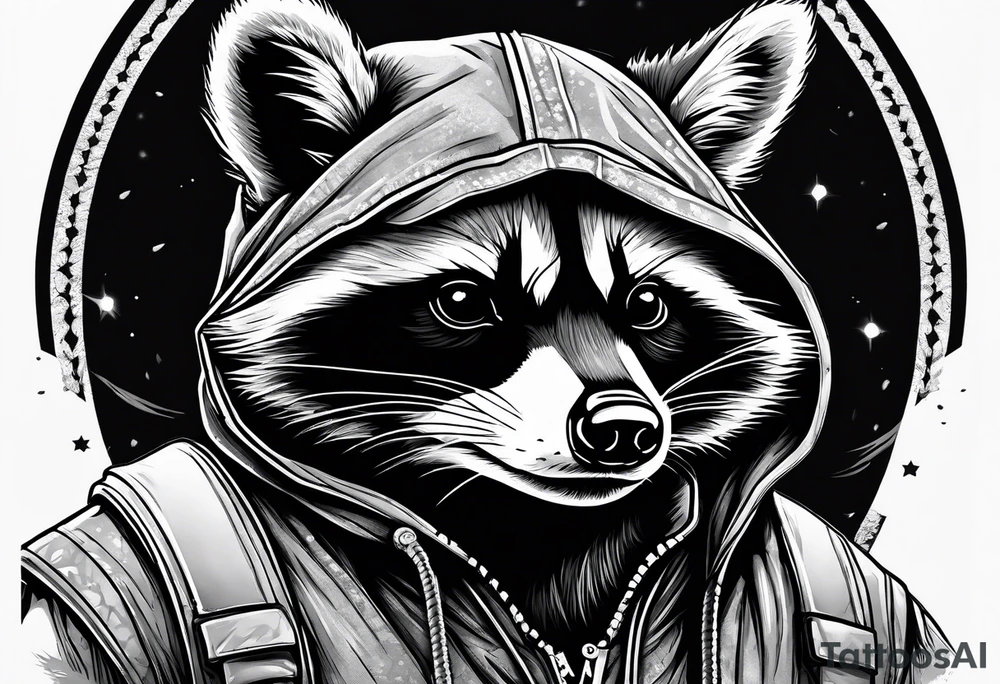 raccoon wearing a Superman hoodie tattoo idea