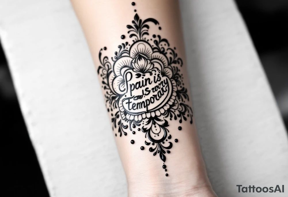 Indian style Henna tattoo for the inner wrist including word pain is temporary. tattoo idea