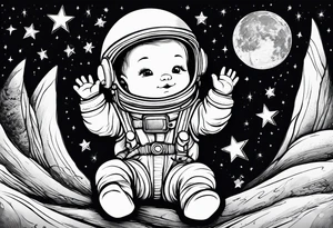 Baby Astronaut sitting on the moon reaching for the stars tattoo idea