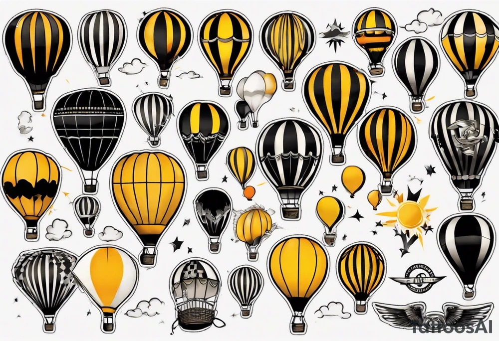 hot air balloon, colours black and orangey yellow, horizontal stripes tattoo idea