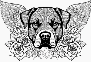 Rottweiler face line, geometry, roses wings souls tattoo idea