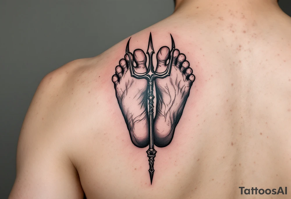 barefoot behind trident tattoo idea