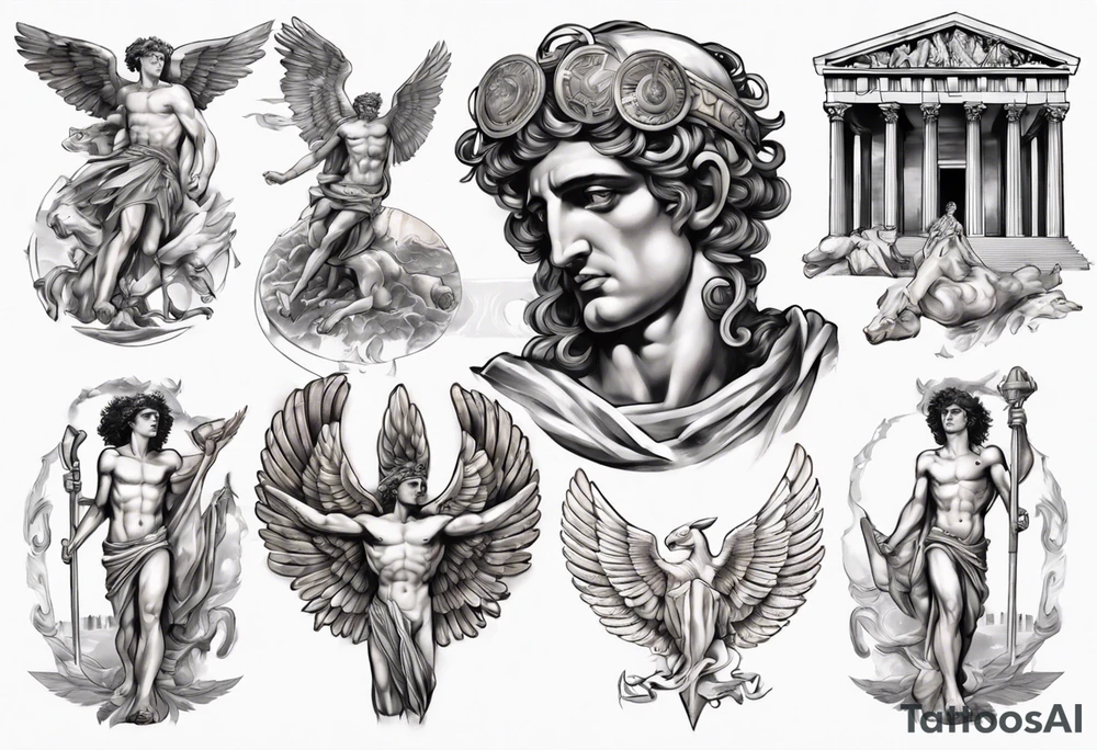 God hermes with parthenon in background tattoo idea