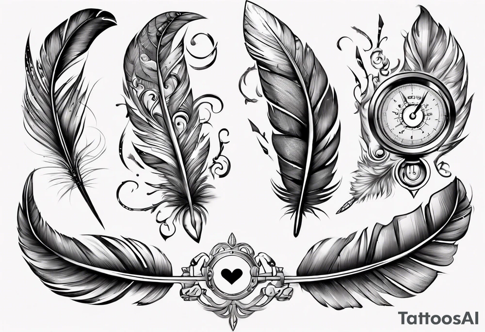 heart and feather on scales tattoo idea