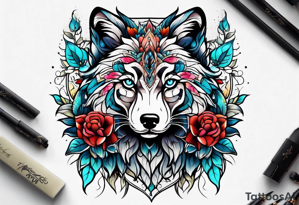 animal , flower tattoo idea