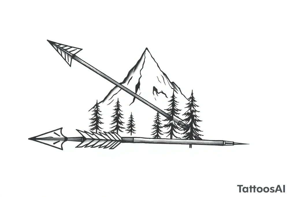 Arrow arrowhead is a mountain the arrow stem is wood the arrow feathers are pine trees tattoo idea