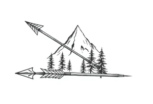 Arrow arrowhead is a mountain the arrow stem is wood the arrow feathers are pine trees tattoo idea