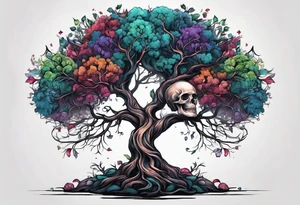 Dark twisted tree of life growing from a skull tattoo idea