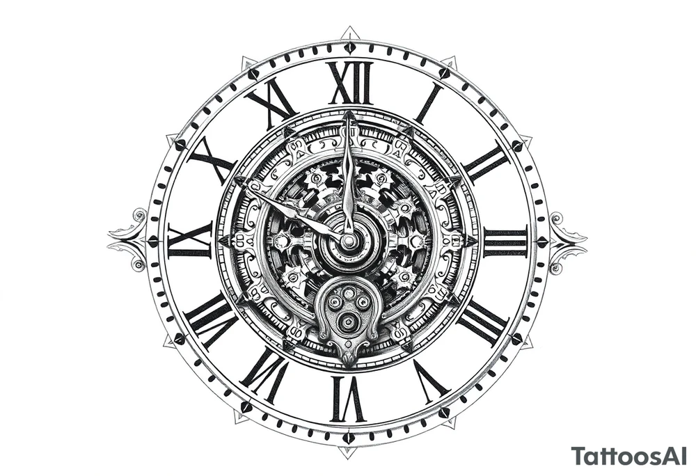 vintage roman numerals within ornate clockwork mechanism tattoo idea