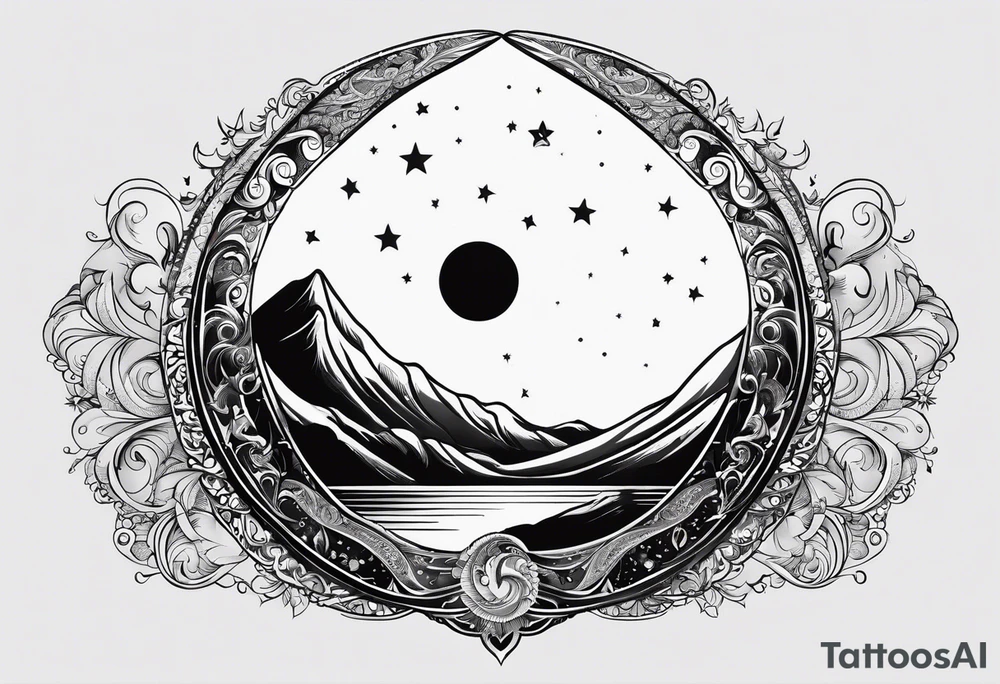 The sun covering half of the Waning crescent moon tattoo idea