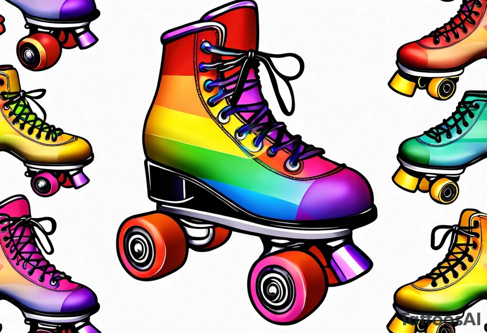cute,  rainbow roller skates tattoo idea