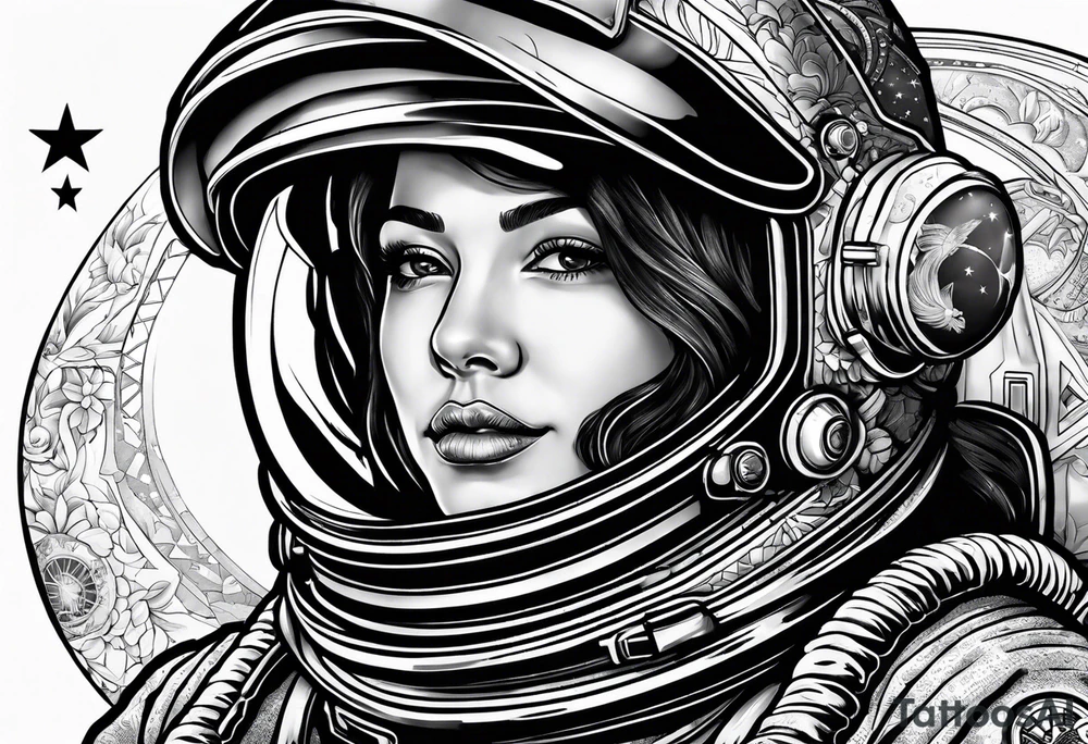 Astronaut wearing a peace bandanna tattoo idea