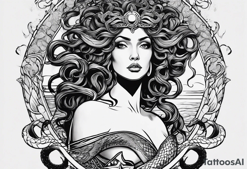 Medusa, before and after she had snakes for hair in the form of tarot cards tattoo idea