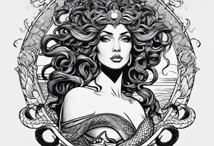 Medusa, before and after she had snakes for hair in the form of tarot cards tattoo idea