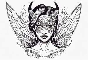 Half devil half woman with blank eyes tattoo idea