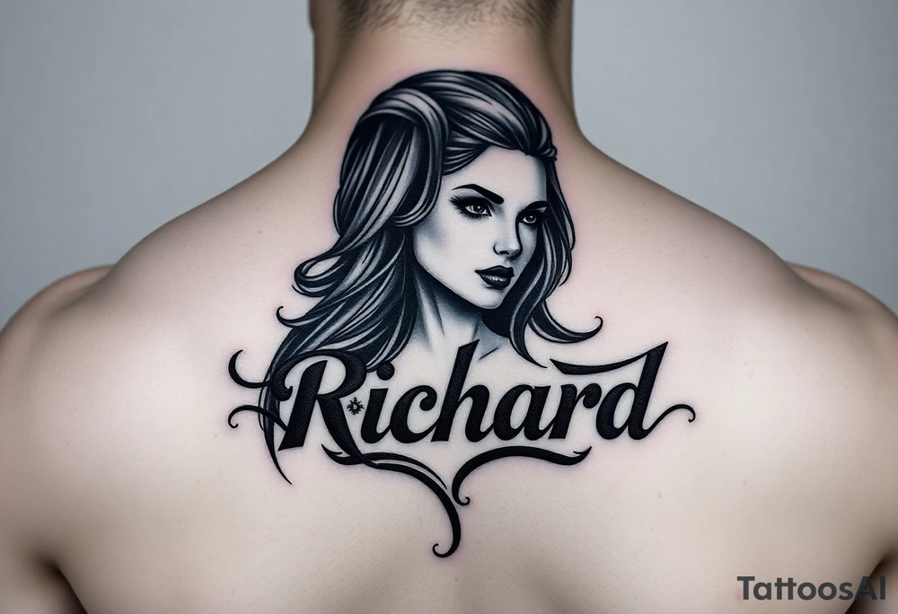 Easy Unique woman tattoo with the name Richard  in it tattoo idea