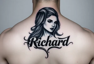 Easy Unique woman tattoo with the name Richard  in it tattoo idea