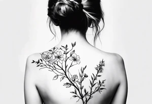 Spine, branches, flowers tattoo idea
