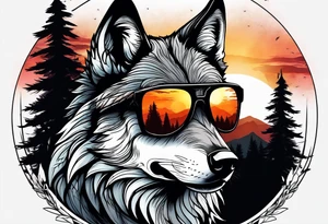 Badass wolf wearing sunglasses
Dark woods
Mountains
Sunset tattoo idea