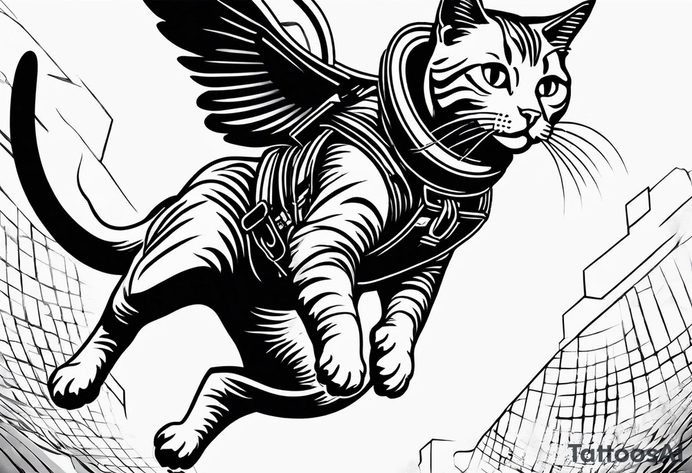 cat going skydiving with no chute open tattoo idea