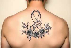 Cancer ribbon that says fuck cancer pretty with roses on arm tattoo idea