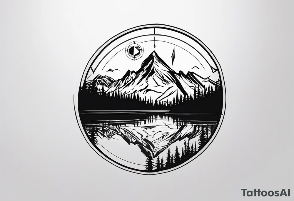 rocky mountains, compass, lake, reflection, forearm tattoo idea rocky mountains, compass, lake, reflection, forearm tattoo idea