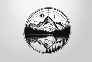 rocky mountains, compass, lake, reflection, forearm tattoo idea