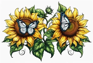 2 sunflowers on top of eachother with a butterfly underneath them tattoo idea