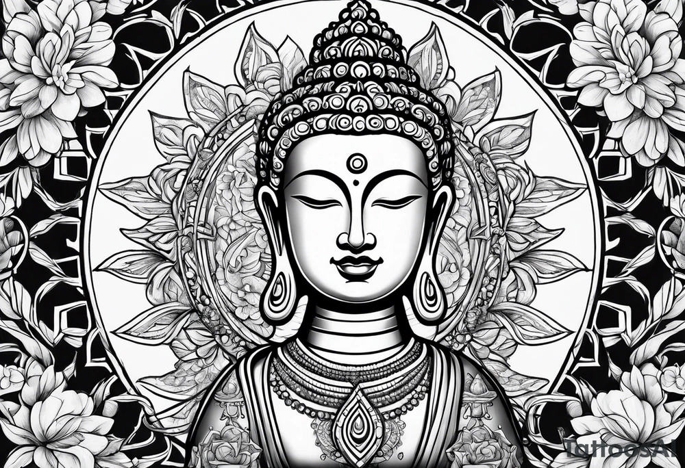 Hippy Buddhist feminine large tattoo idea