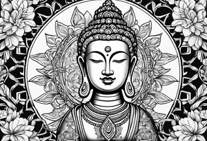 Hippy Buddhist feminine large tattoo idea