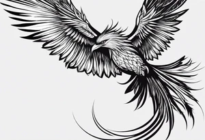 phoenix, 
chinese,
realistic, 
long tail,
elegant,
wings closed
long neck,
long feathers,
in flight,
graceful, tattoo idea