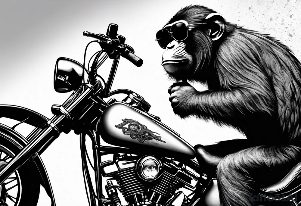 Monkey riding a chopper motorcycle with sunglasses on, a cigarette hanging out of his mouth tattoo idea