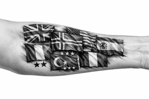England USA Iceland Italy Spain Turkey France Hungary flags inside forearm can u put 3 stars under iceland , 2 under turkey and italy tattoo idea