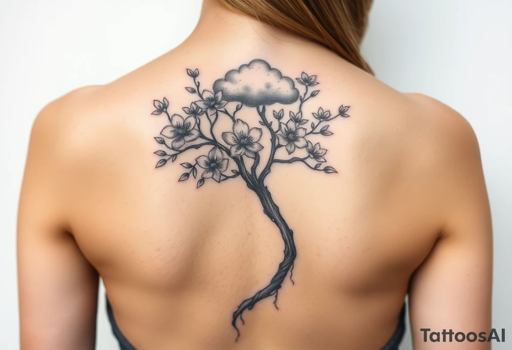 Powerful flower tree with cloud over it on arm tattoo idea