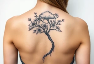 Powerful flower tree with cloud over it on arm tattoo idea