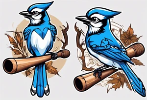 bluejay with cricket bat tattoo idea