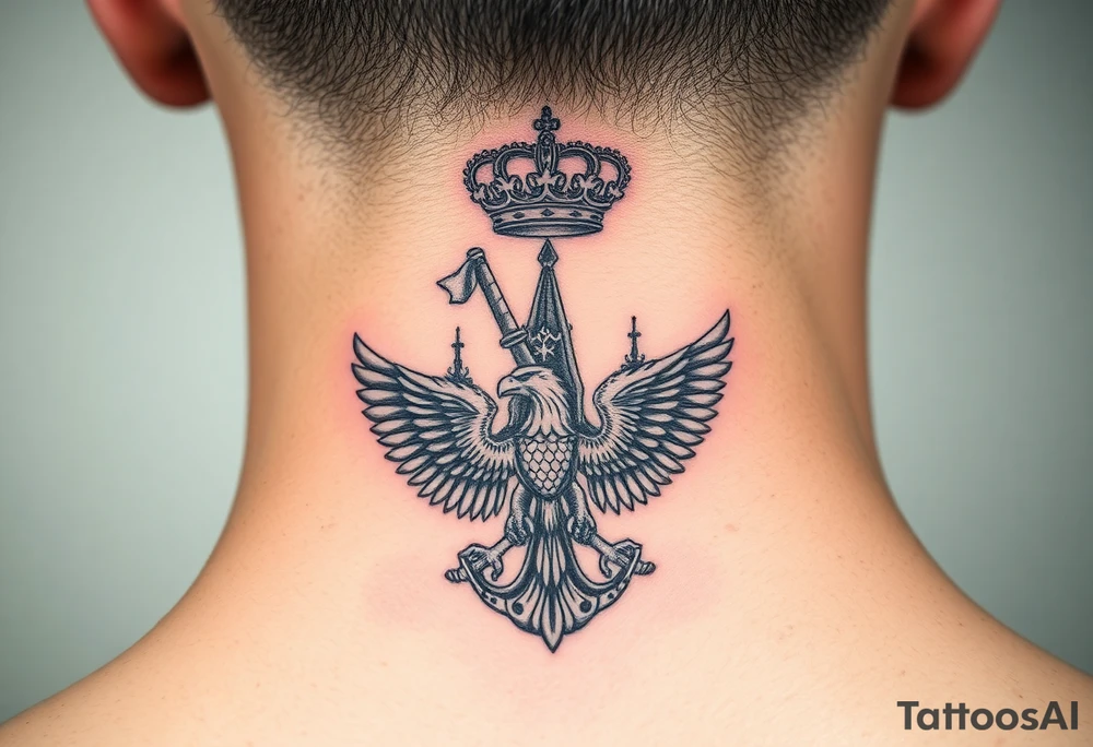 St. George slaying the dragon (hugely common in Russian Orthodox art)
Russian imperial crown above the eagle
Crossed swords or a Russian sabre
The Kremlin or St. Basil's Cathedral scene tattoo idea