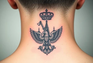St. George slaying the dragon (hugely common in Russian Orthodox art)
Russian imperial crown above the eagle
Crossed swords or a Russian sabre
The Kremlin or St. Basil's Cathedral scene tattoo idea