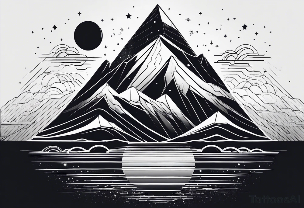 geometric mountain, sea, space tattoo idea