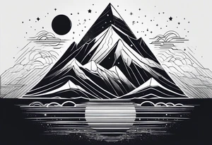 geometric mountain, sea, space tattoo idea