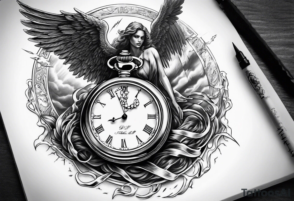 Angel of death, pocket watch, 1114, tornado, lightning tattoo idea