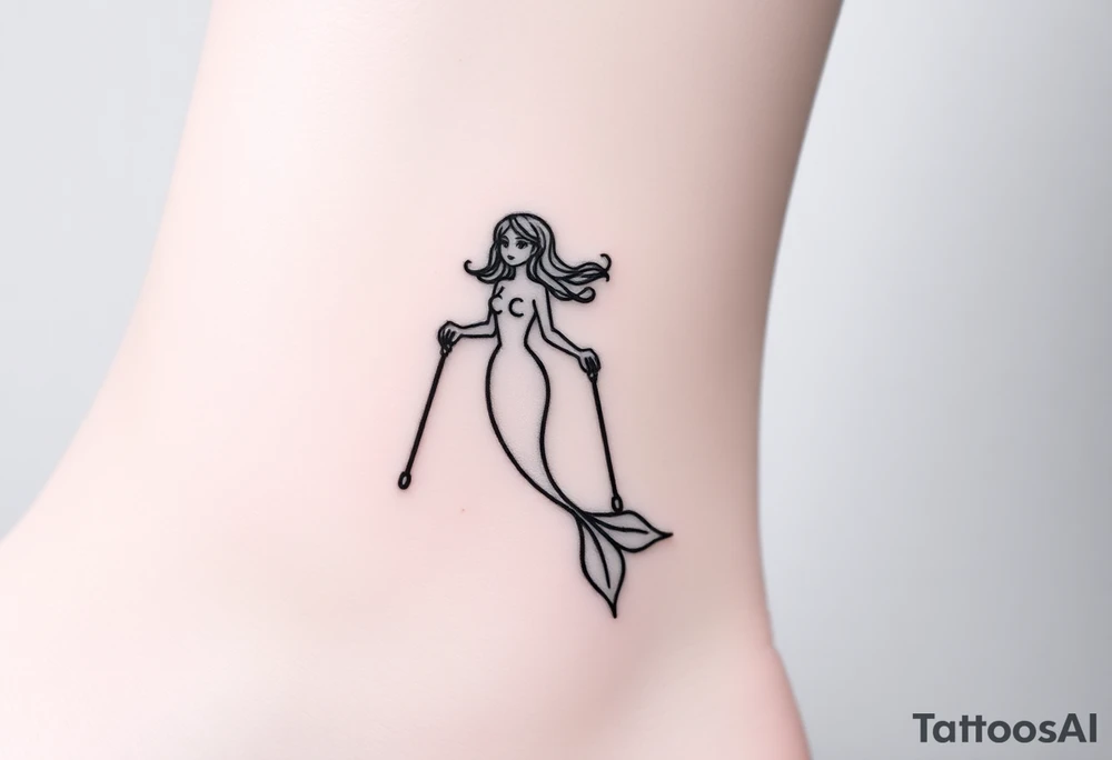 Outline Mermaid with crutches tattoo idea