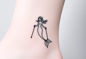 Outline Mermaid with crutches tattoo idea