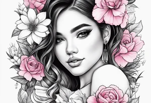 a cute girl with baby flower pink color tattoo idea
