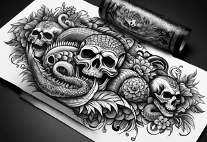 Arm sleeve with skulls alligators and  pythons tattoo idea